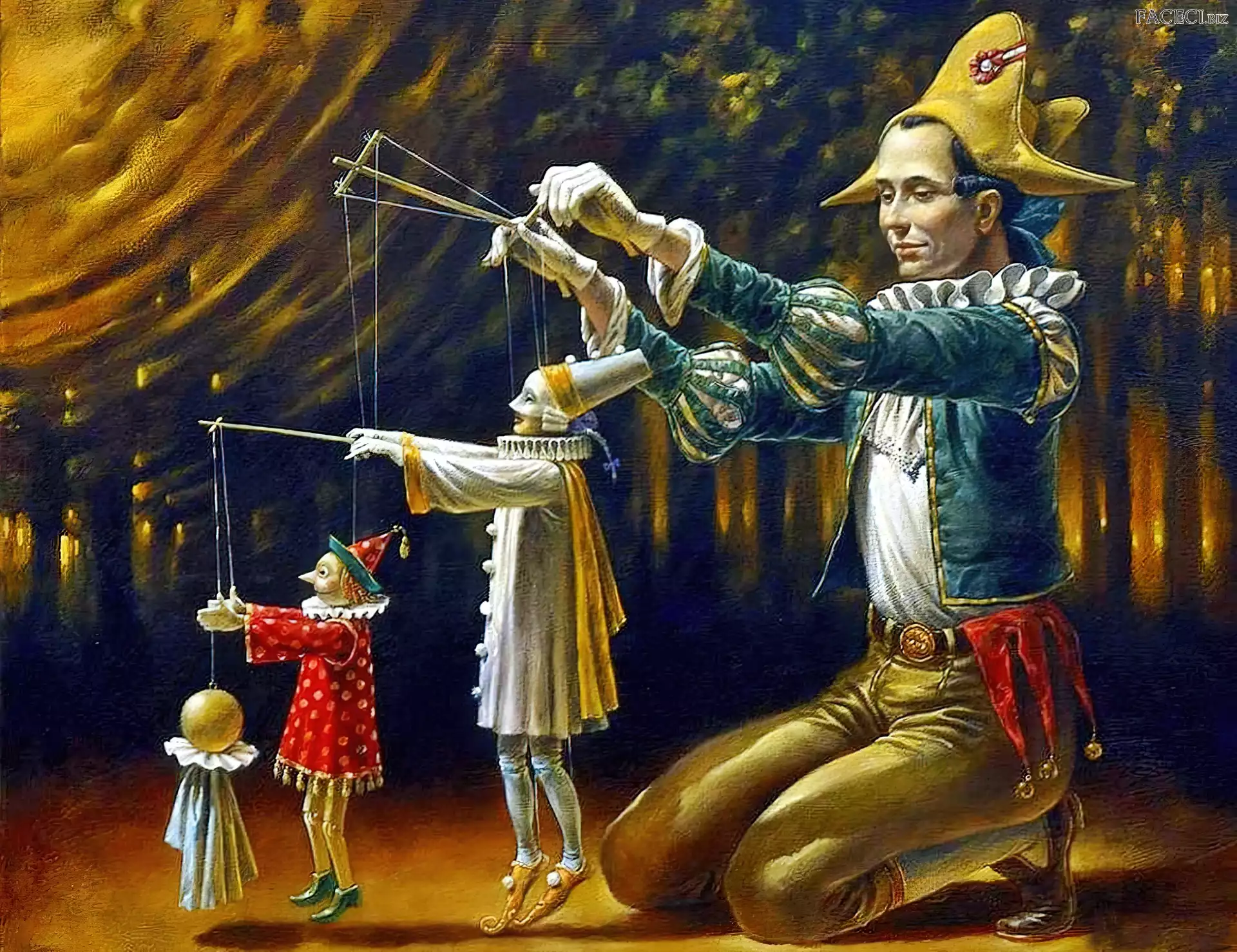 Obrazu, Reprodukcja, Kukiełki, Mężczyzna, Scena